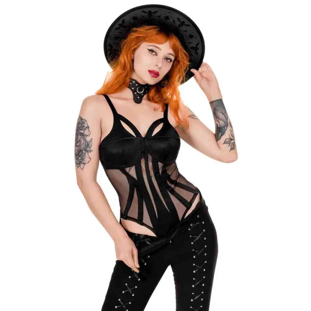 Restyle - Venus Contour Mesh Bodysuit - Zwart
